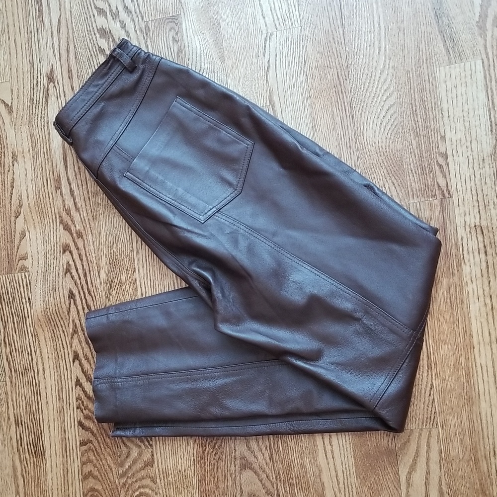 (8) Together High Rise Straight Leg 100% Leather Shell Pants Retro 80s Style Y2K